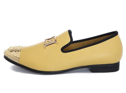 2019 New White Color Men Leather Shoes Men's Loafers with Gold Toe and Metal Party Wedding Men Dress Shoes