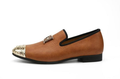 2019 New White Color Men Leather Shoes Men's Loafers with Gold Toe and Metal Party Wedding Men Dress Shoes