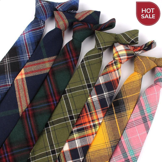 New Plaid Cotton Ties Skinny Causal Neck tie For Men Suits Mens Slim Necktie For Business Cravats 7cm Width Groom Neckties