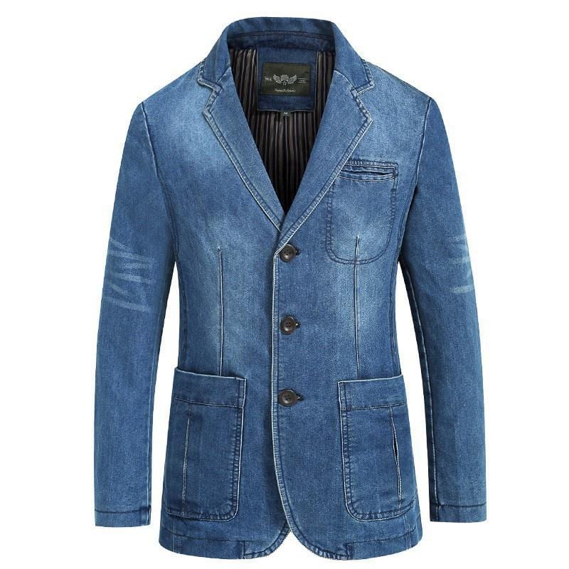 Brand Denim Jacket Men Autumn Blazer Jacket Slim Fit Military Jacket Single Breasted Turn-down Collar Jeans Coat Plus Size XXXXL